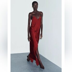 Zara Red satin slip Maxi Dress